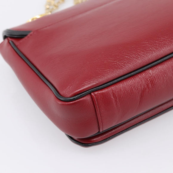GUCCI Chain Shoulder Bag Leather Red Gold 576421 Auth 195984M