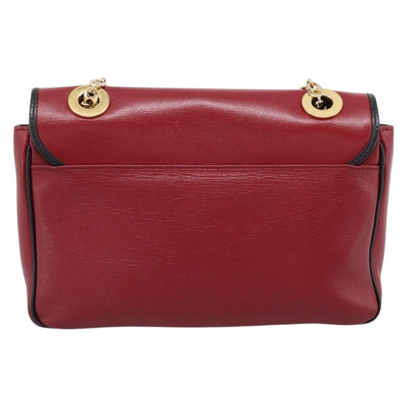 GUCCI Chain Shoulder Bag Leather Red Gold 576421 Auth 195984M