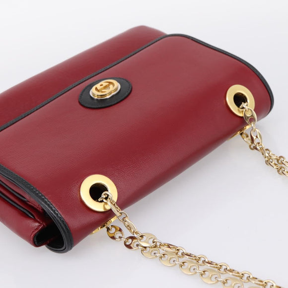 GUCCI Chain Shoulder Bag Leather Red Gold 576421 Auth 195984M