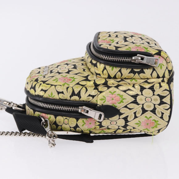 Miu Miu Shoulder Bag Satin Yellow Silver Auth 195988M