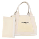 BALENCIAGA Navy Cabas Hand Bag Canvas Ivory Silver 339933 Auth 195989A-1