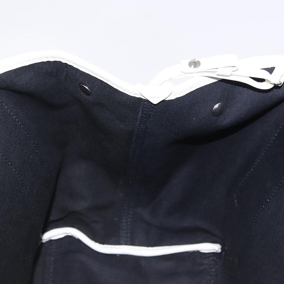 BALENCIAGA Navy Cabas Hand Bag Canvas Ivory Silver 339933 Auth 195989A