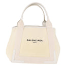 BALENCIAGA Navy Cabas Hand Bag Canvas Ivory Silver 339933 Auth 195989A-13