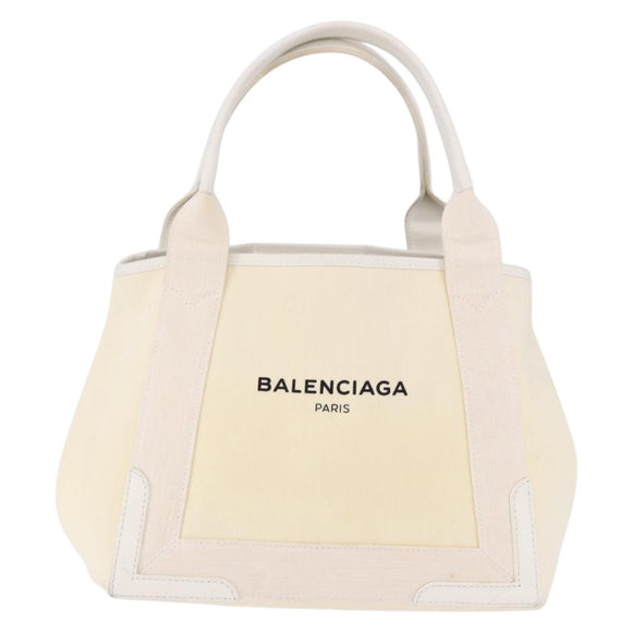 BALENCIAGA Navy Cabas Hand Bag Canvas Ivory Silver 339933 Auth 195989A