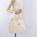BALENCIAGA Navy Cabas Hand Bag Canvas Ivory Silver 339933 Auth 195989A-23