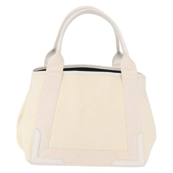 BALENCIAGA Navy Cabas Hand Bag Canvas Ivory Silver 339933 Auth 195989A