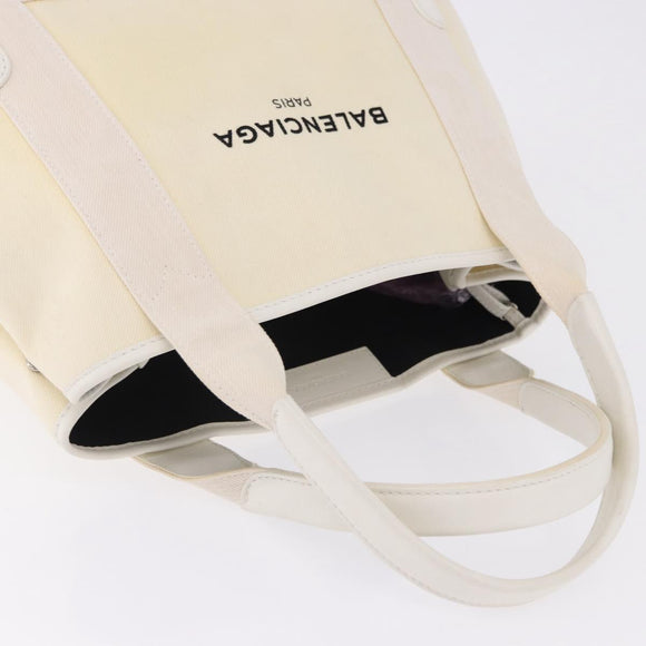 BALENCIAGA Navy Cabas Hand Bag Canvas Ivory Silver 339933 Auth 195989A