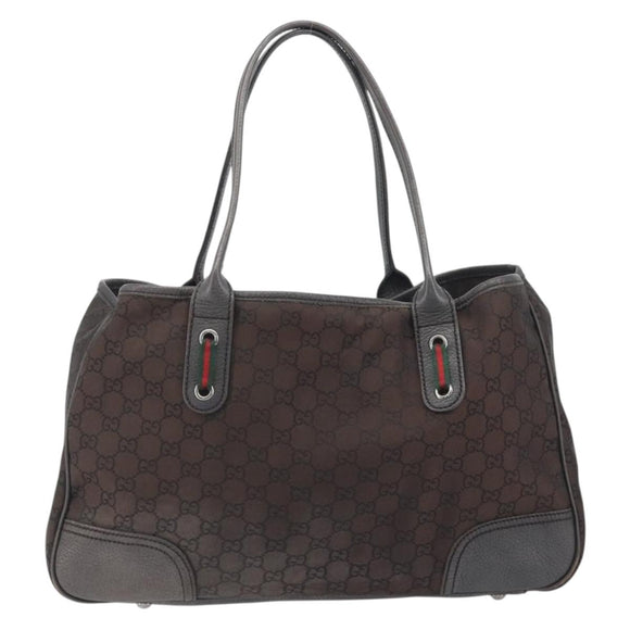 GUCCI GG Canvas Web Sherry Line Bag Nylon Outlet Brown Silver 293592 Auth 195991
