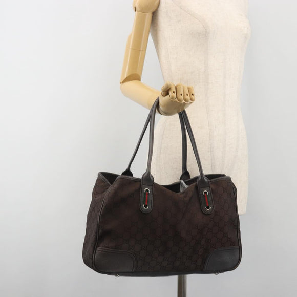 GUCCI GG Canvas Web Sherry Line Bag Nylon Outlet Brown Silver 293592 Auth 195991