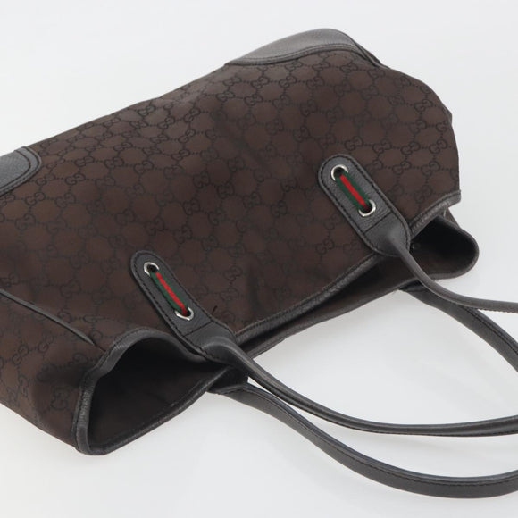 GUCCI GG Canvas Web Sherry Line Bag Nylon Outlet Brown Silver 293592 Auth 195991