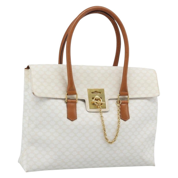 CELINE Macadam Canvas Hand Bag PVC Leather White Gold Auth 195994