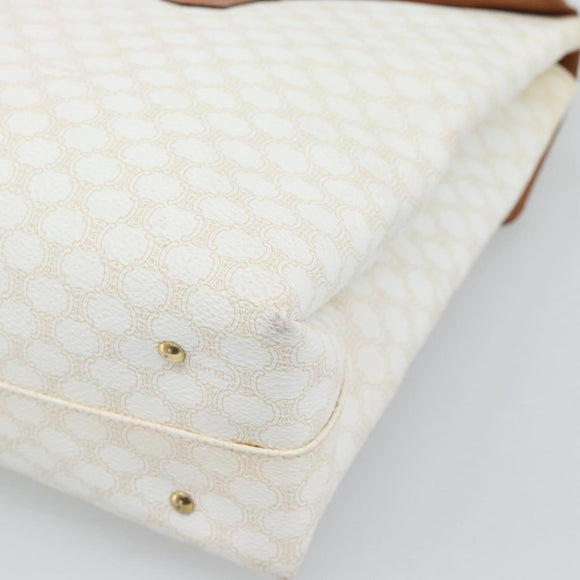 CELINE Macadam Canvas Hand Bag PVC Leather White Gold Auth 195994