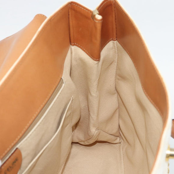 CELINE Macadam Canvas Hand Bag PVC Leather White Gold Auth 195994