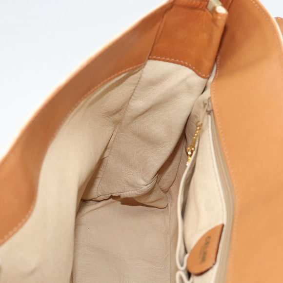 CELINE Macadam Canvas Hand Bag PVC Leather White Gold Auth 195994