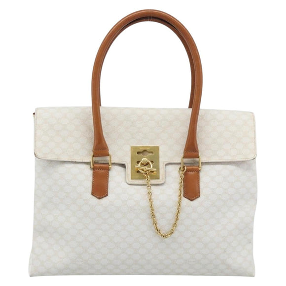 CELINE Macadam Canvas Hand Bag PVC Leather White Gold Auth 195994