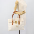 CELINE Macadam Canvas Hand Bag PVC Leather White Gold Auth 195994-22