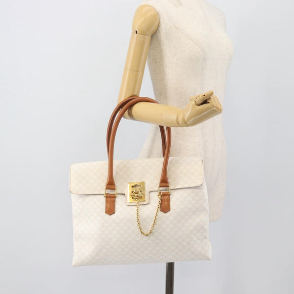 CELINE Macadam Canvas Hand Bag PVC Leather White Gold Auth 195994