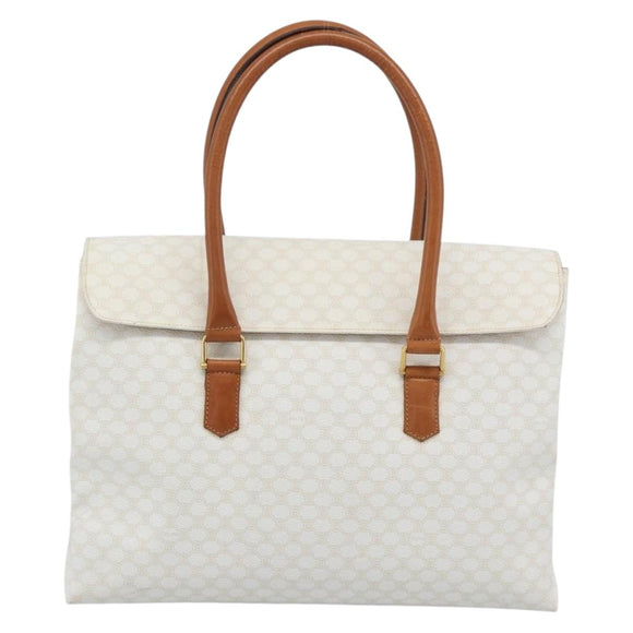 CELINE Macadam Canvas Hand Bag PVC Leather White Gold Auth 195994