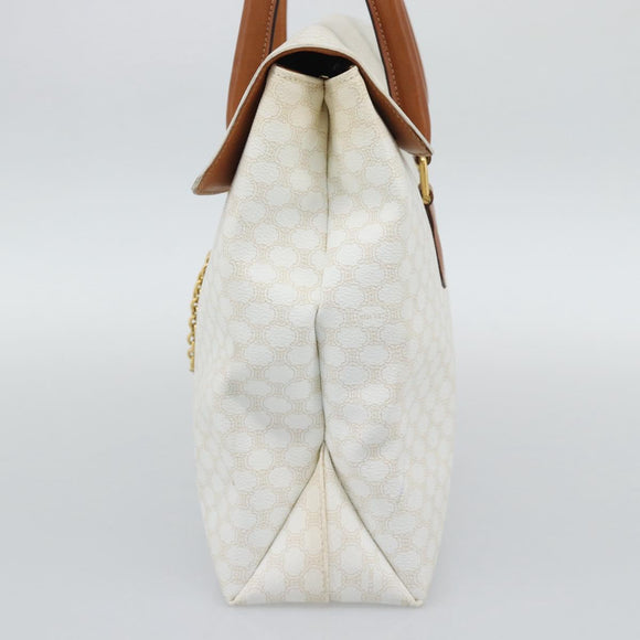 CELINE Macadam Canvas Hand Bag PVC Leather White Gold Auth 195994