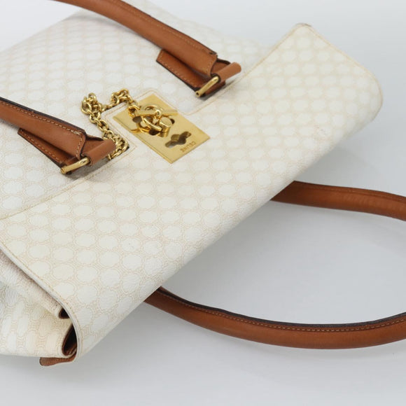 CELINE Macadam Canvas Hand Bag PVC Leather White Gold Auth 195994