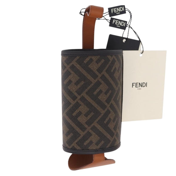 FENDI Zucca Canvas Drink Holder PVC Black Brown Auth 195995M
