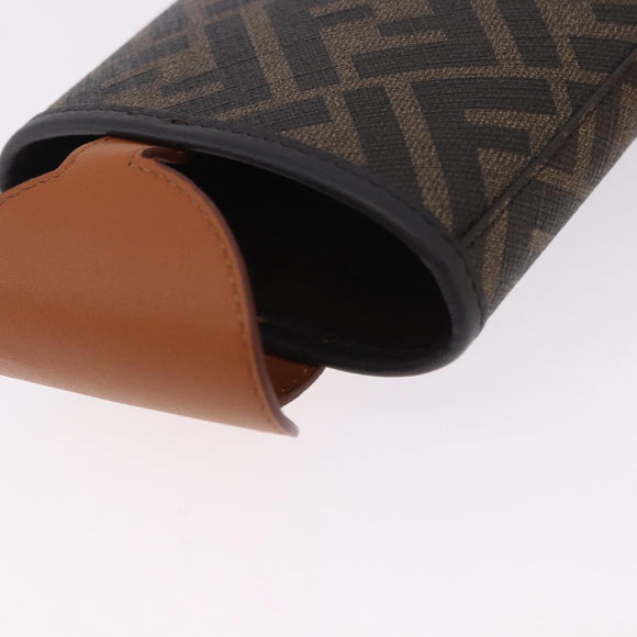 FENDI Zucca Canvas Drink Holder PVC Black Brown Auth 195995M
