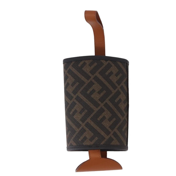FENDI Zucca Canvas Drink Holder PVC Black Brown Auth 195995M