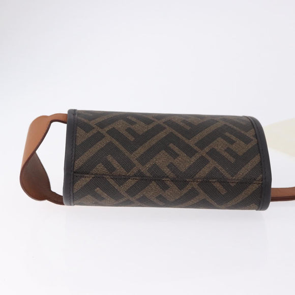 FENDI Zucca Canvas Drink Holder PVC Black Brown Auth 195995M