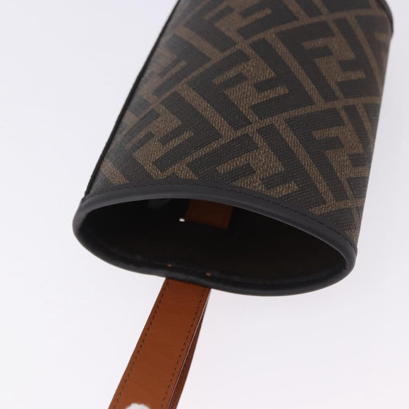 FENDI Zucca Canvas Drink Holder PVC Black Brown Auth 195995M