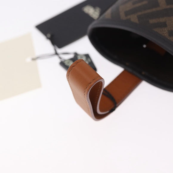 FENDI Zucca Canvas Drink Holder PVC Black Brown Auth 195995M