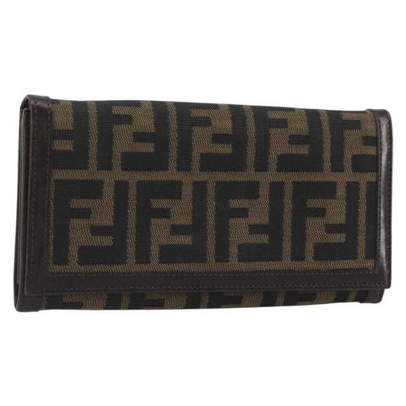 FENDI Zucca Canvas Long Wallet Black Brown Auth 195997V
