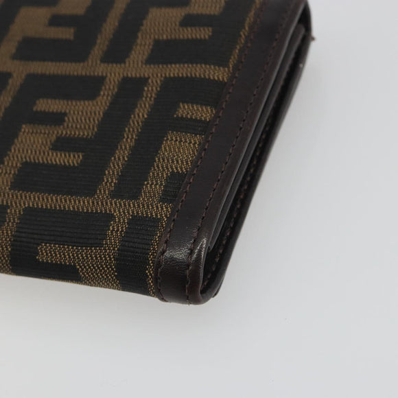 FENDI Zucca Canvas Long Wallet Black Brown Auth 195997V