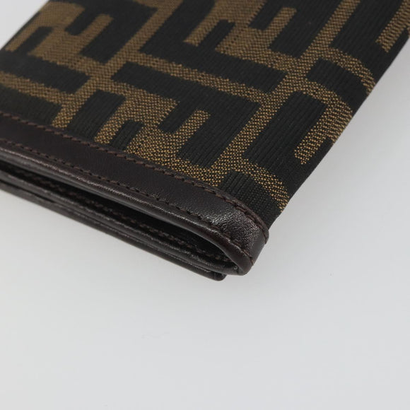 FENDI Zucca Canvas Long Wallet Black Brown Auth 195997V
