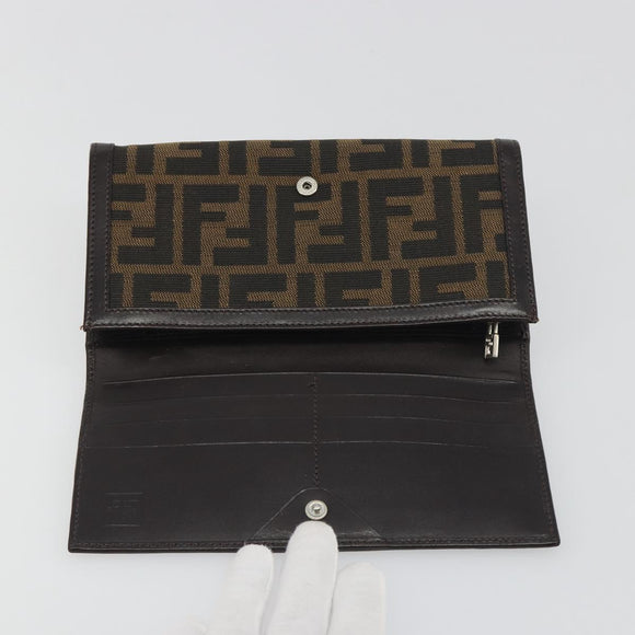 FENDI Zucca Canvas Long Wallet Black Brown Auth 195997V