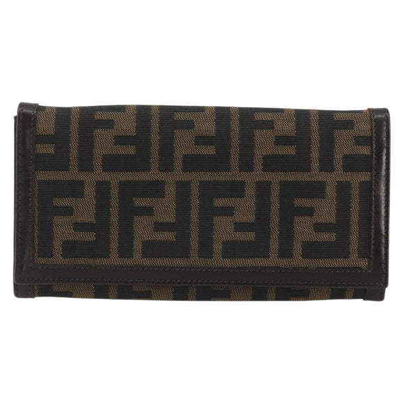 FENDI Zucca Canvas Long Wallet Black Brown Auth 195997V