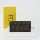 FENDI Zucca Canvas Long Wallet Black Brown Auth 195997V-12