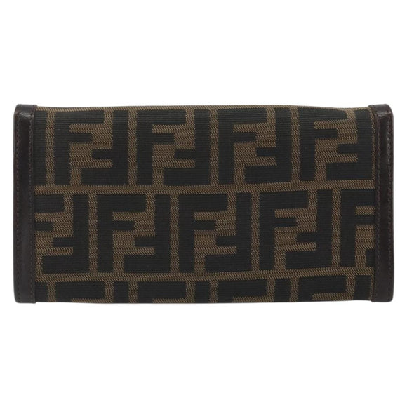 FENDI Zucca Canvas Long Wallet Black Brown Auth 195997V
