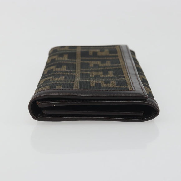FENDI Zucca Canvas Long Wallet Black Brown Auth 195997V