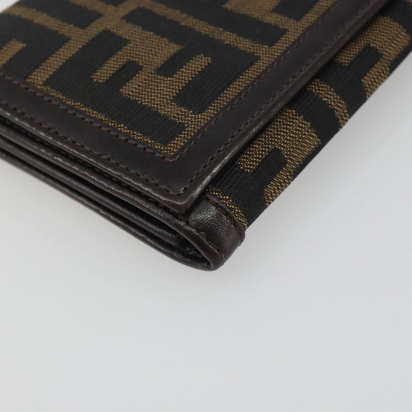 FENDI Zucca Canvas Long Wallet Black Brown Auth 195997V