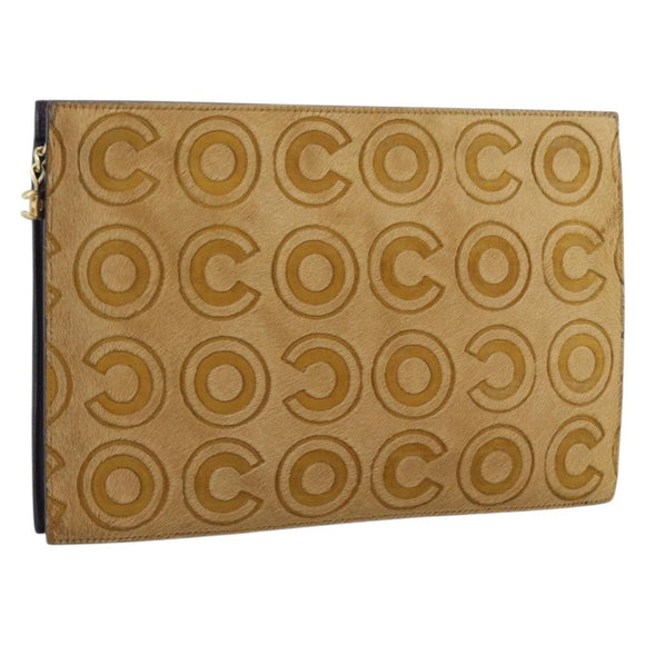CHANEL Clutch Bag Harako leather Brown Gold CC Auth 195999A
