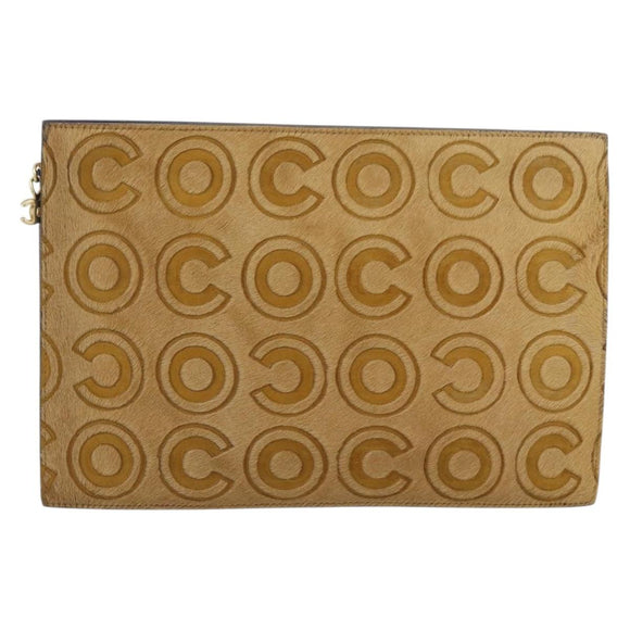 CHANEL Clutch Bag Harako leather Brown Gold CC Auth 195999A