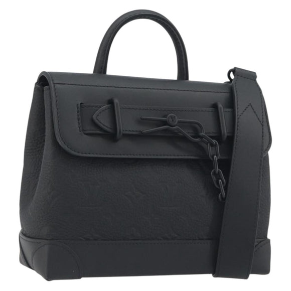 LOUIS VUITTON Taurillon Clemence Monogram Steamer PM Black M24436 Auth 196000SM
