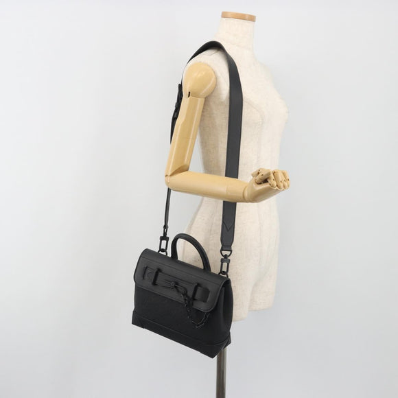 LOUIS VUITTON Taurillon Clemence Monogram Steamer PM Black M24436 Auth 196000SM