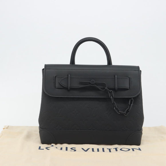 LOUIS VUITTON Taurillon Clemence Monogram Steamer PM Black M24436 Auth 196000SM