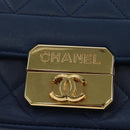 CHANEL Matelasse Chain Shoulder Bag Lamb Skin Blue Gold CC Auth 196001M-21