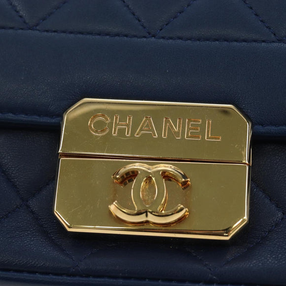 CHANEL Matelasse Chain Shoulder Bag Lamb Skin Blue Gold CC Auth 196001M