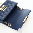 CHANEL Matelasse Chain Shoulder Bag Lamb Skin Blue Gold CC Auth 196001M-22