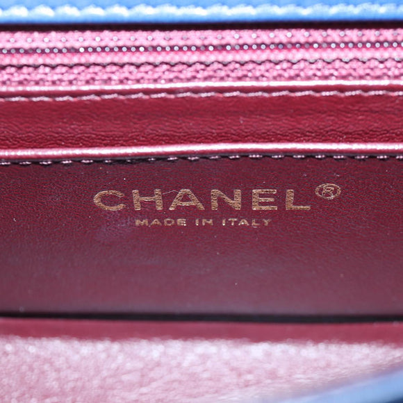 CHANEL Matelasse Chain Shoulder Bag Lamb Skin Blue Gold CC Auth 196001M