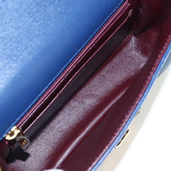 CHANEL Matelasse Chain Shoulder Bag Lamb Skin Blue Gold CC Auth 196001M