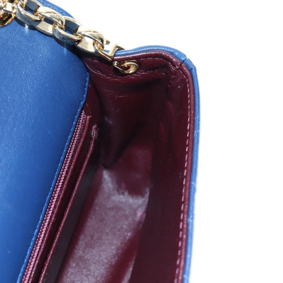 CHANEL Matelasse Chain Shoulder Bag Lamb Skin Blue Gold CC Auth 196001M